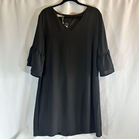 Belongsci Dresses & Skirts - BELONGSCI Womens V-Neck Bell Sleeve Shift XXL Black Dresss Lightweight Lined